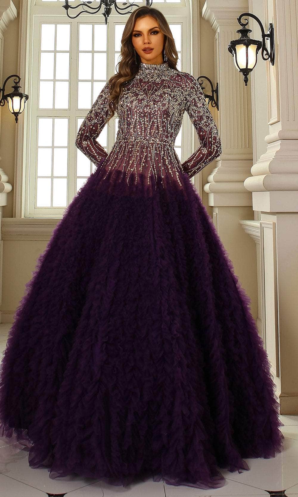 Terani Couture 251GL4318 - Long Sleeve Ruffled Ballgown - designer formal gown at Silhouette Dresses