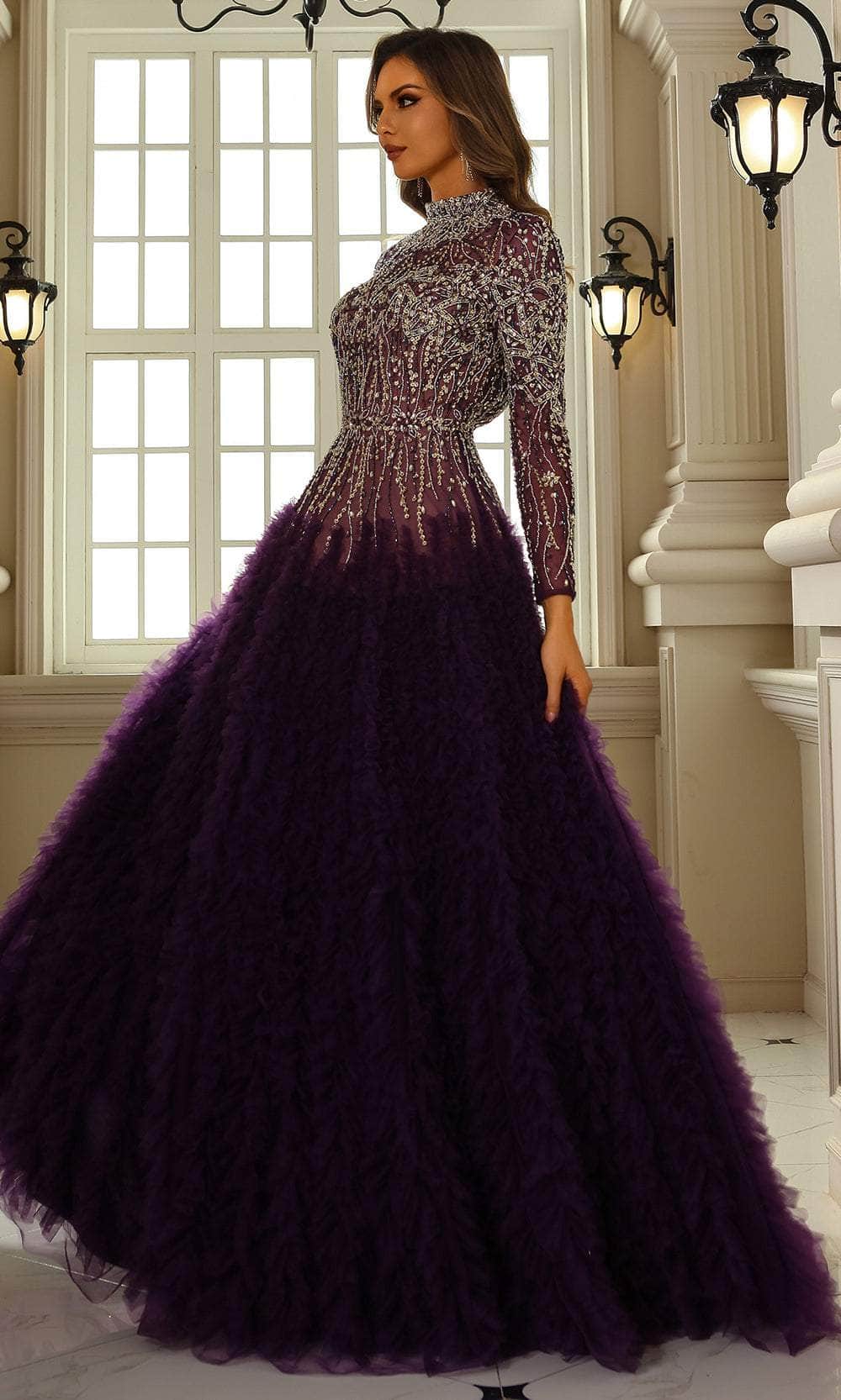 Terani Couture 251GL4318 - Long Sleeve Ruffled Ballgown - back view