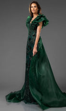 Terani Couture 251GL4357 - Puff Sleeve Tulle Overskirt Evening Dress - back view