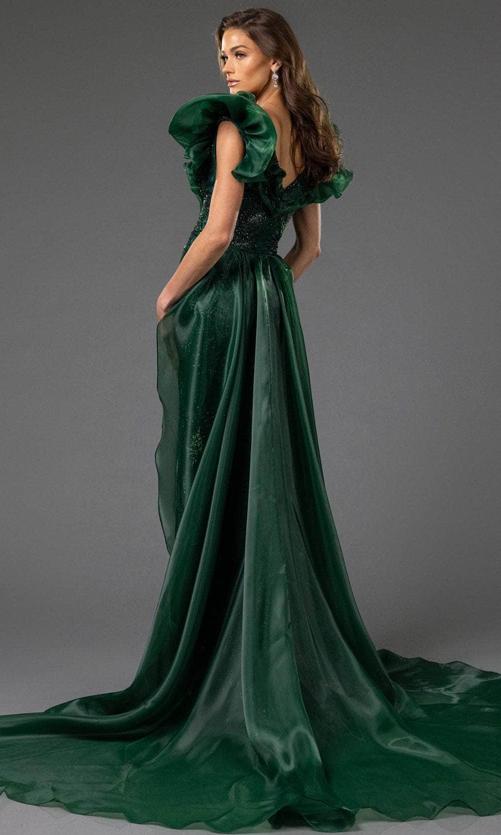 Terani Couture 251GL4357 - Puff Sleeve Tulle Overskirt Evening Dress - detail view