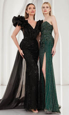Terani Couture 251GL4357 - Puff Sleeve Tulle Overskirt Evening Dress - view 4