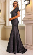 Terani Couture 251M4401 - Asymmetric Jacquard Trumpet Evening Dress - back view