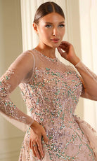 Terani Couture 251M4412 - Long Sleeve Beaded Tulle Evening Gown - back view