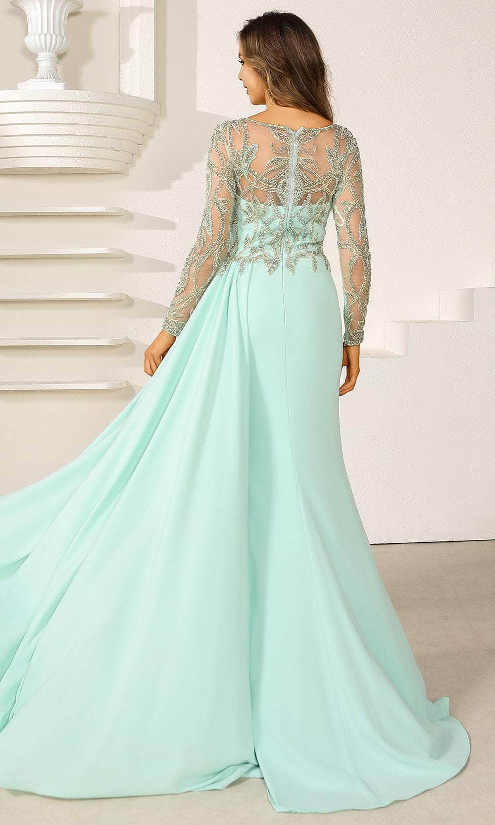 Terani Couture 251M4420 - Illusion Bateau Bead Encrusted Evening Gown - detail view