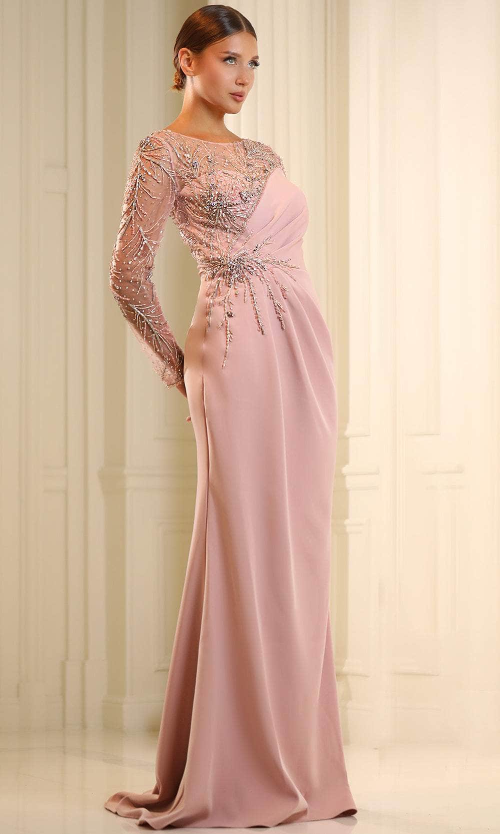Terani Couture 251M4423 - Illusion Bateau Beaded Accent Evening Gown - detail view