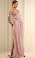 Terani Couture 251M4423 - Illusion Bateau Beaded Accent Evening Gown - detail view