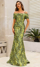 Terani Couture 251M4434 - Off Shoulder Lava Jacquard Evening Dress - designer mother of the bride dress at Silhouette Dresses