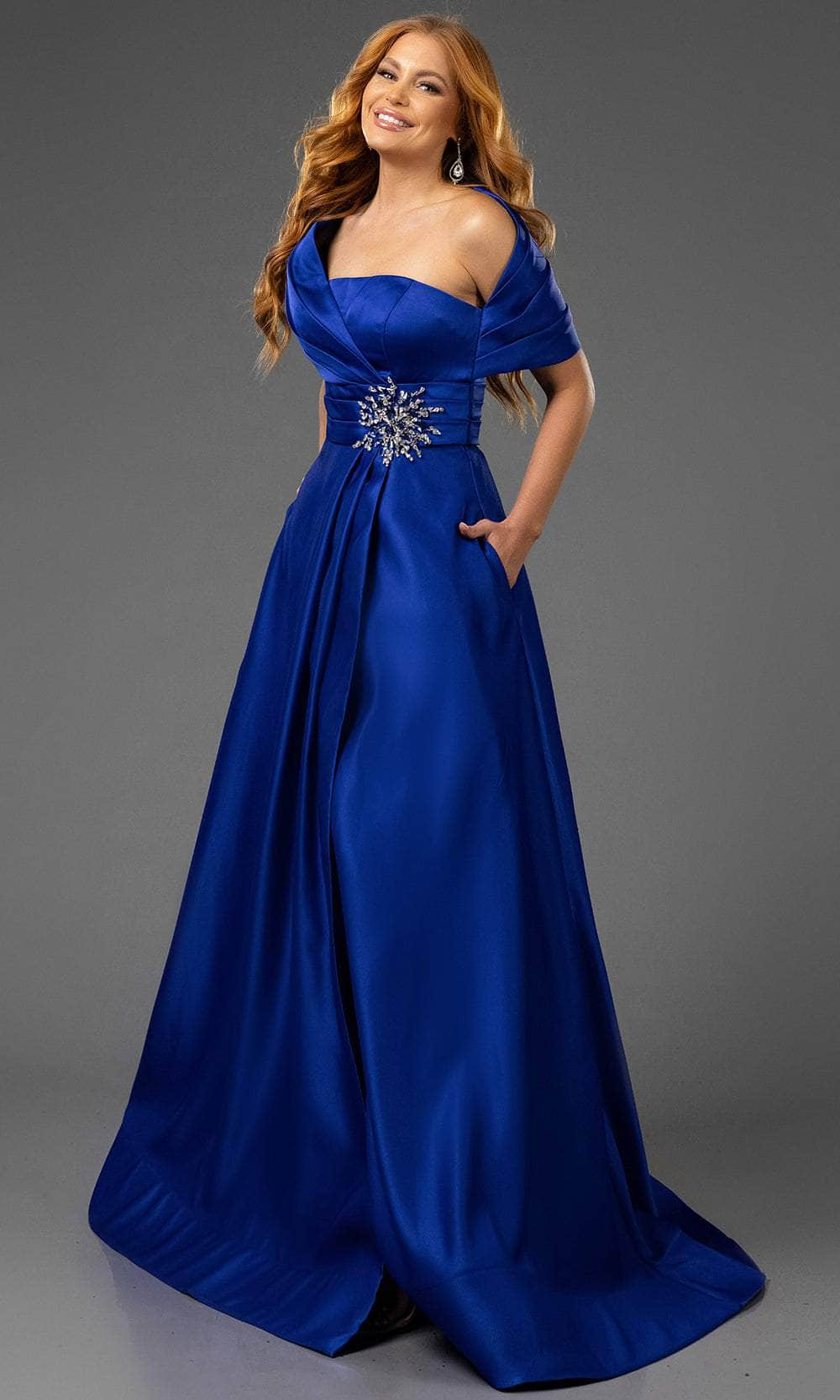 Terani Couture 251M4441 - One Sholder Pleated Waistband Evening Gown - view 4