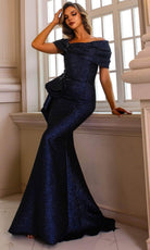 Terani Couture 251M4448 - Ruched Off Shoulder Metallic Evening Gown