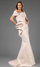 Terani Couture 251M4448 - Ruched Off Shoulder Metallic Evening Gown - detail view