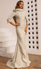 Terani Couture 251M4455 - Quarter Sleeved Jacquard Evening Dress - back view