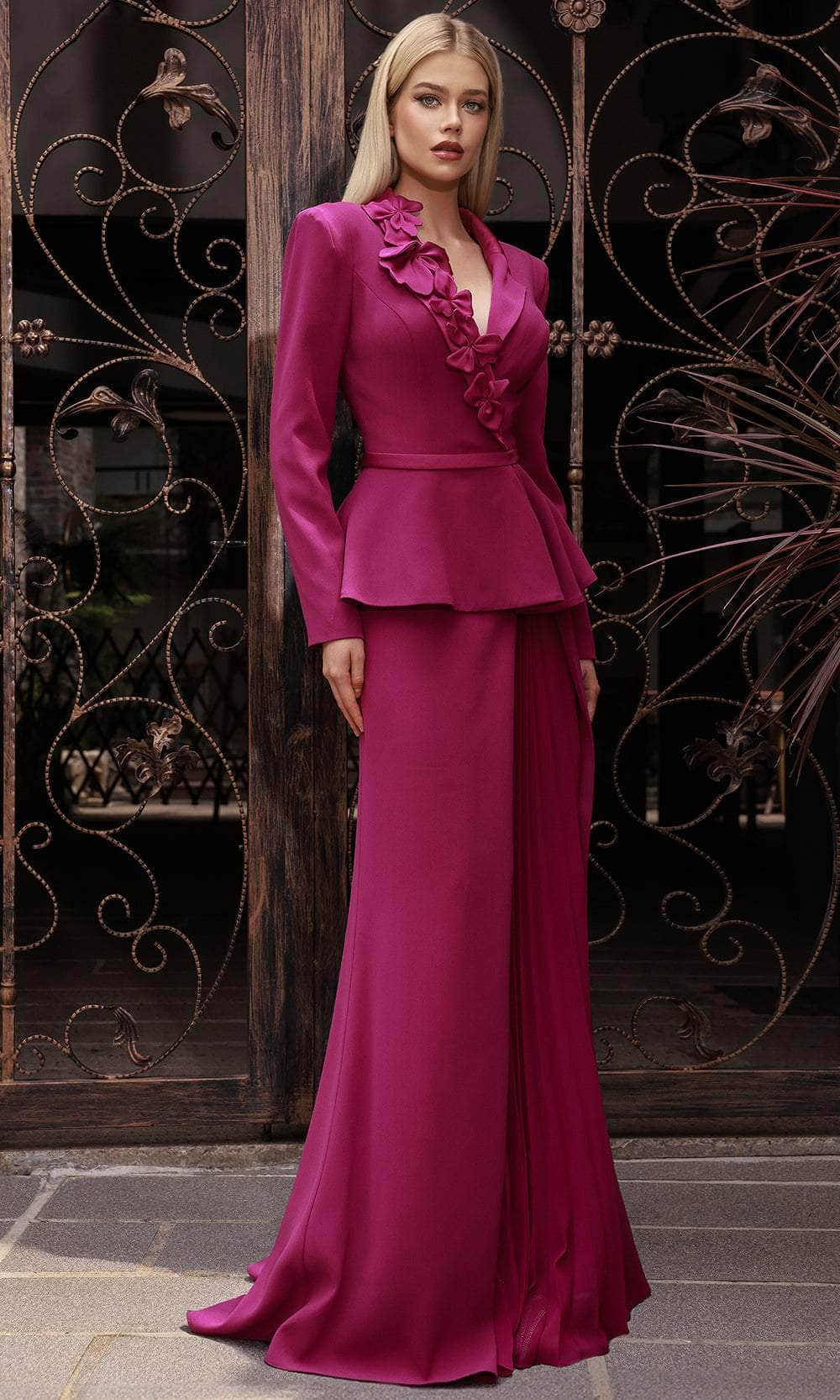 Terani 251M4572 - Floral Detail Pleated Skirt Gown - designer mother of the bride dress at Silhouette Dresses