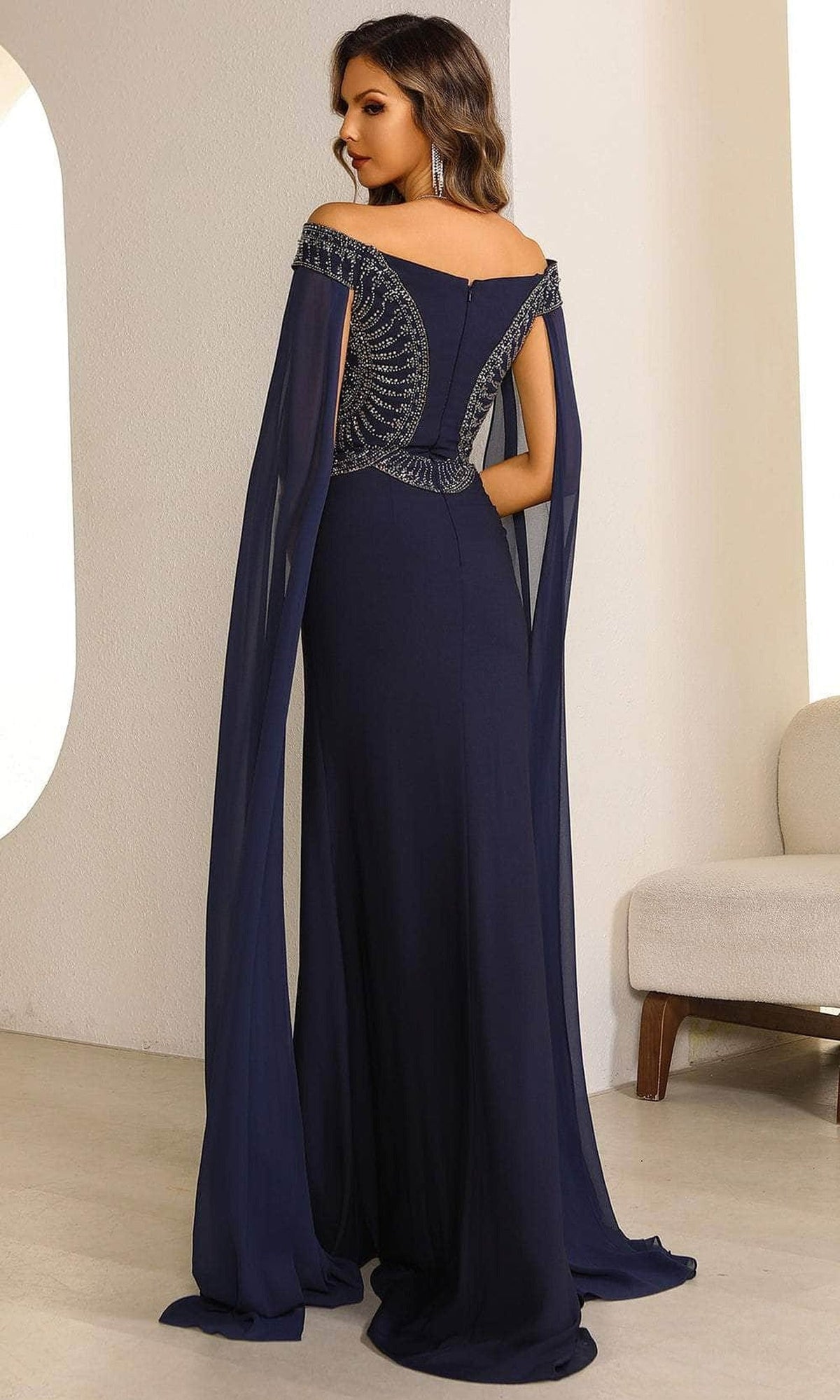 Terani Couture 251M4580 - Cape Sleeve Bead Encrusted Evening Dress