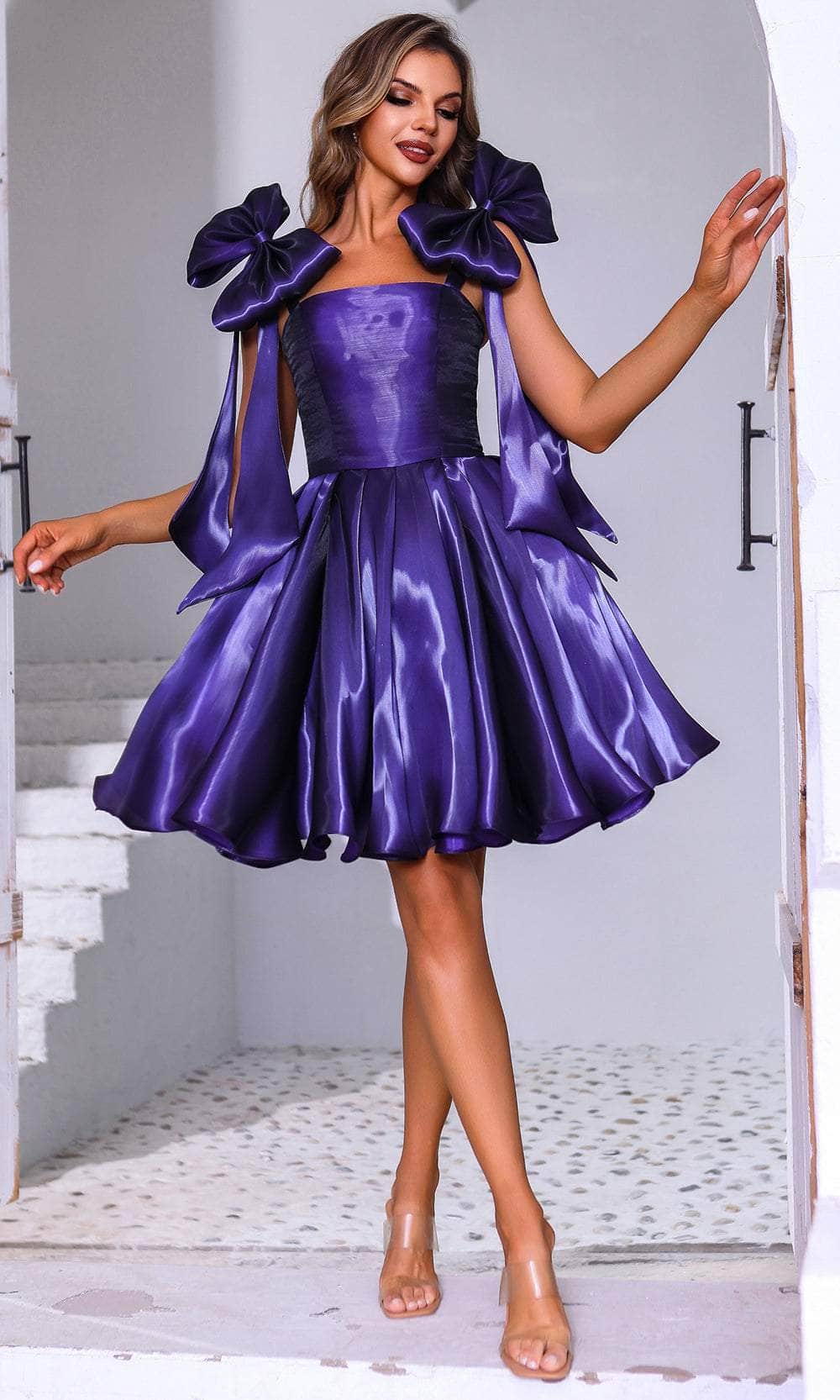 Terani Couture 251P4047 - Bow Accented Straps A-Line Cocktail Dress - view 6