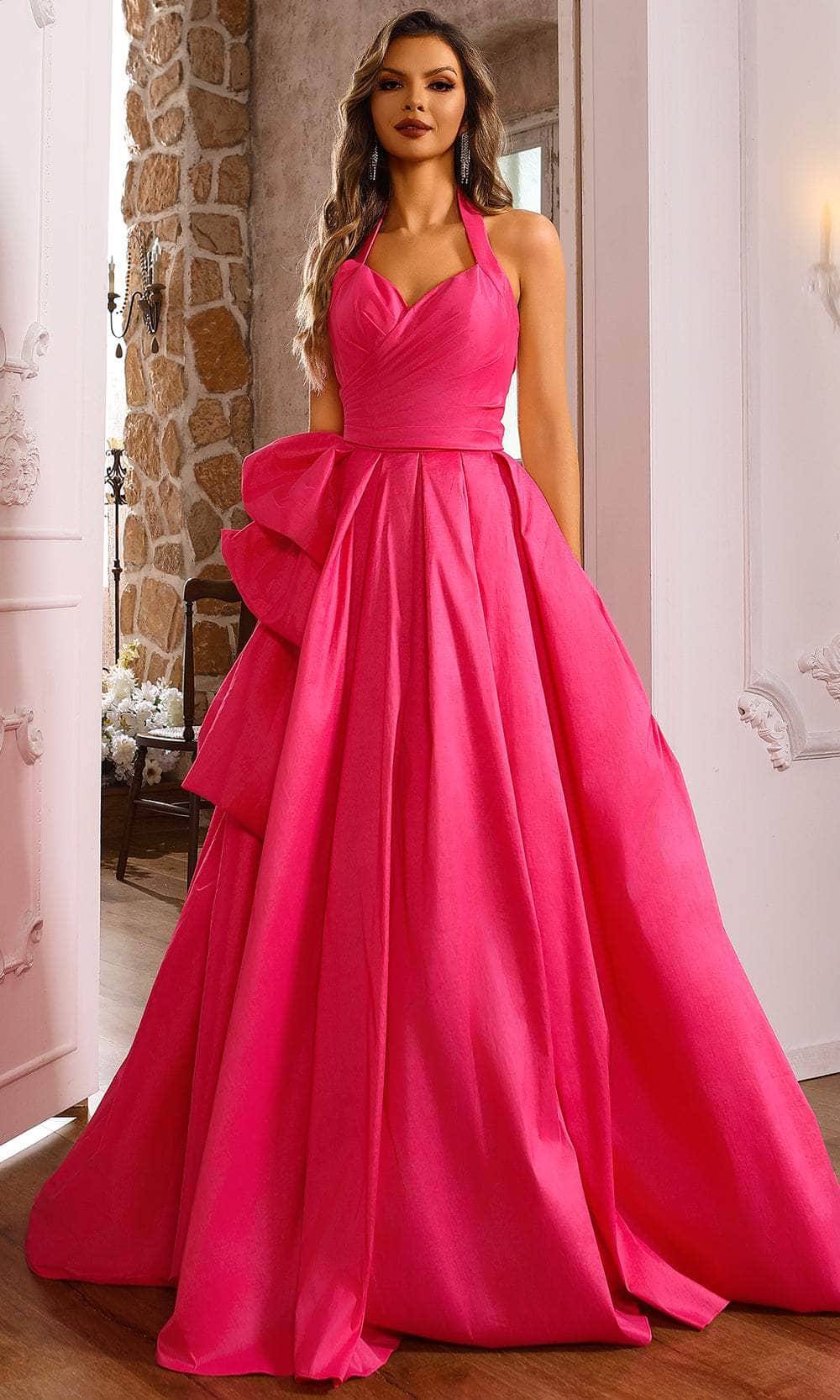 Terani Couture 251P4058 - Backless Taffeta Pleated Ballgown - detail view