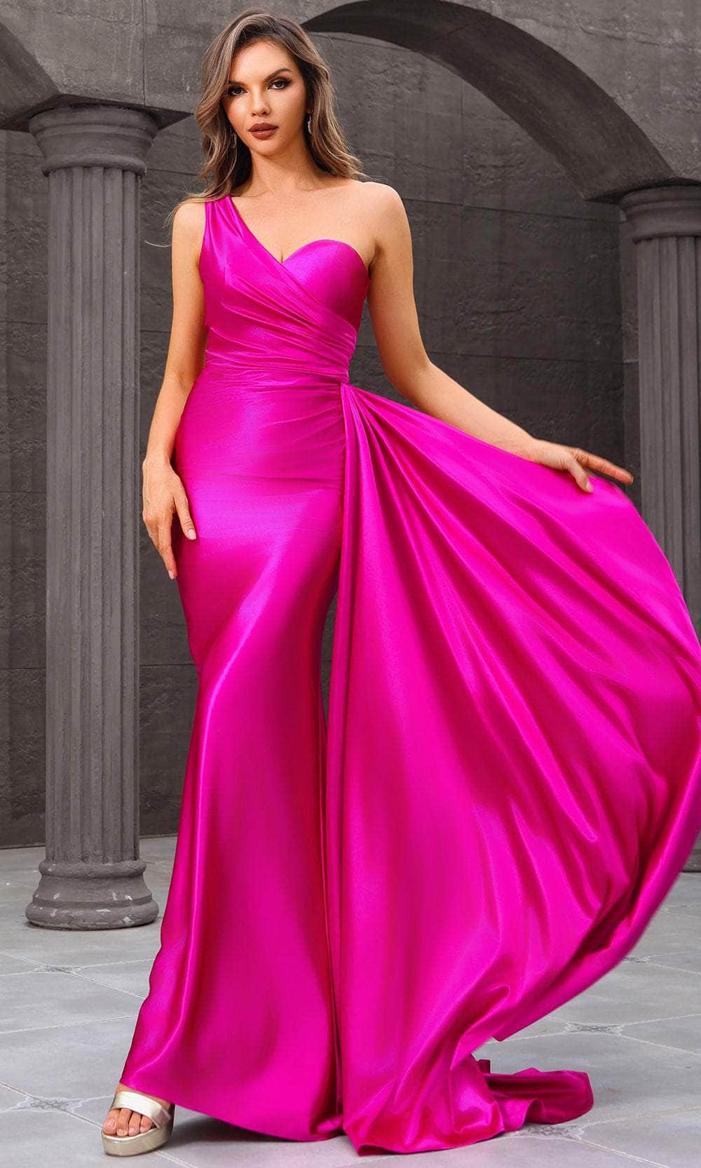 Terani Couture 251P4123 - Asymmetric Neck Side Draped Prom Dress - detail view