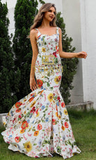 Terani Couture 251P4378 - Printed Satin Trumpet Prom Gown - back view