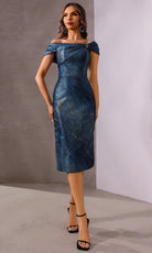 Terani Couture 252C5019 - Off Shoulder Marble Jacquard Dress