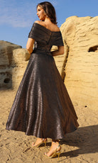 Terani Couture 252C5022 - Pleated Off Shoulder Tea-Length Dress