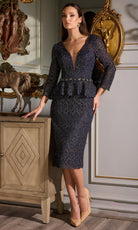 Terani Couture 252C5023 - Metallic Lace Peplum Dress