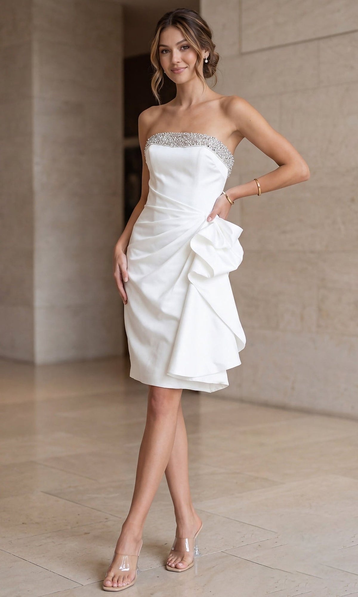 Terani Couture 252C5098 - Crystal Trim Strapless Homecoming Dress - Silhouette Dresses
