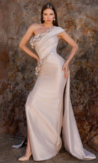 Terani Couture 252E5116 Floral Applique One Shoulder Dress
