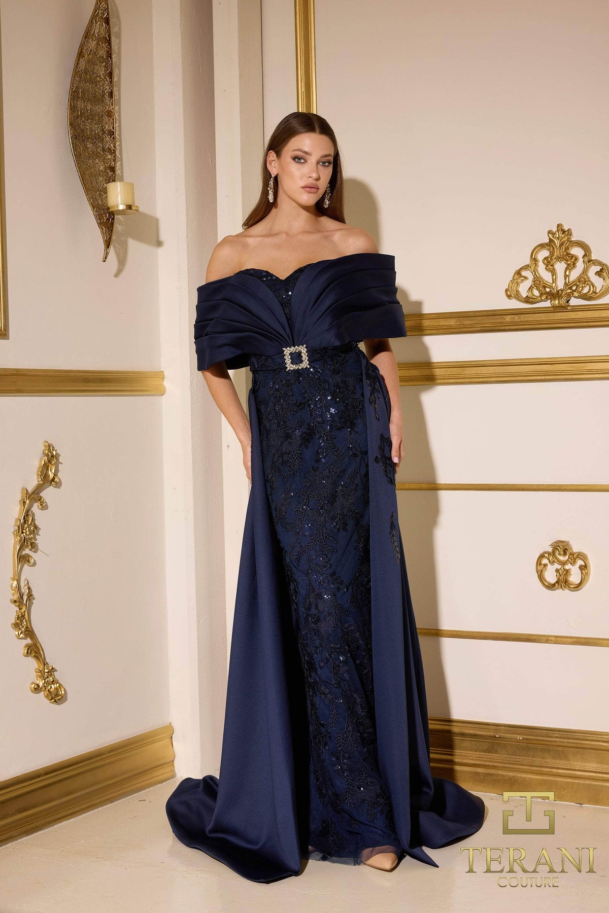 Terani Couture 252E5124 - Pleated Bodice Sweetheart Long Gown - designer evening gown at Silhouette Dresses