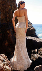 Terani Couture 252E5144 - Strapless Metallic Lace Sheath Gown