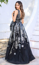 Terani Couture 252E5145 - Plunging Neckline Metallic Organza Gown