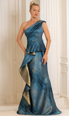 Terani Couture 252E5159 - One Shoulder Jacquard Sheath Gown