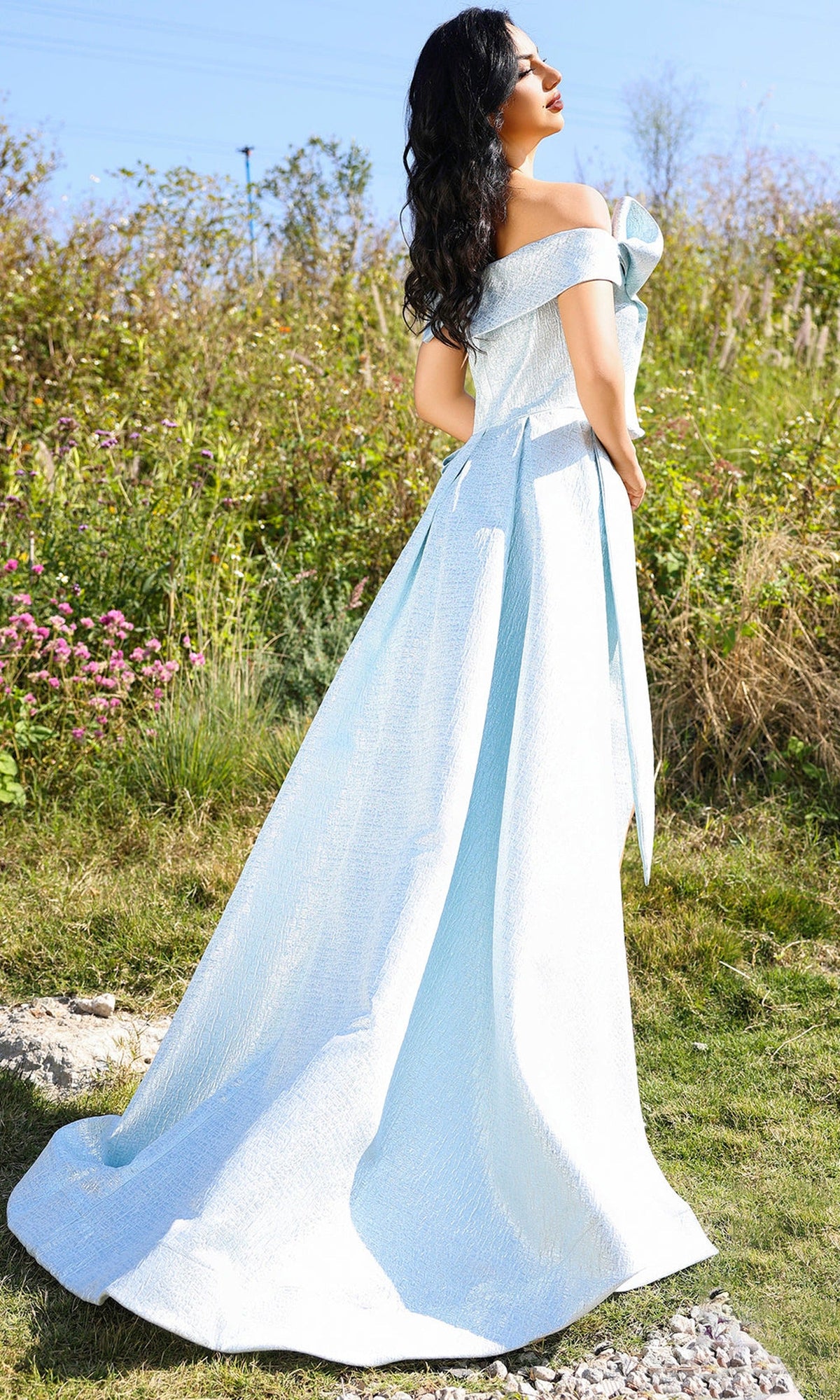 Terani Couture 252E5169 - Off Shoulder Jacquard Overskirt Gown