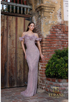 Terani Couture 252GL5226 - Off Shoulder Ruffles Embellished Sheath Gown