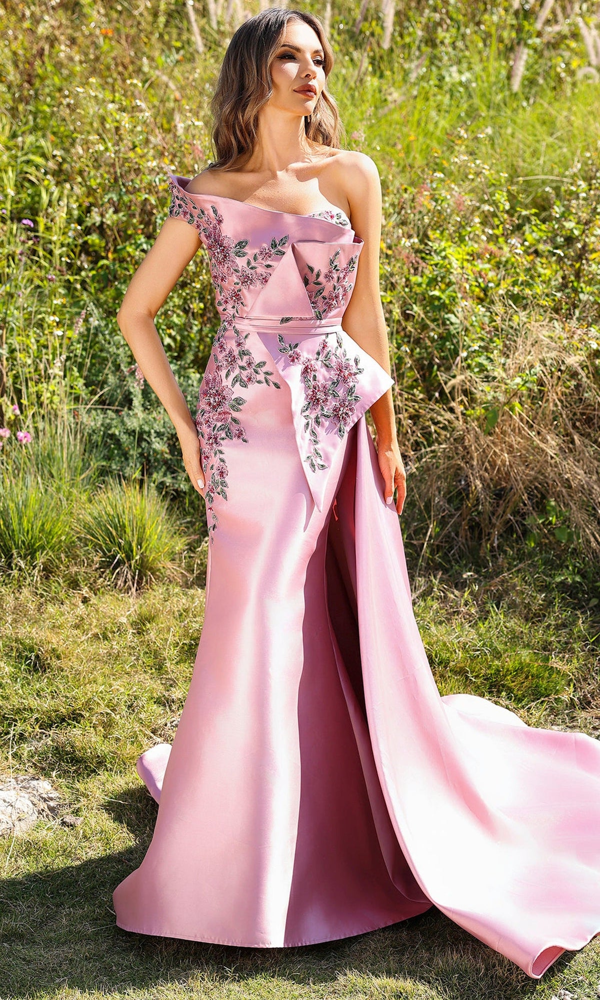 Terani Couture 252M5309 - Off Shoulder Floral Embroidered Gown