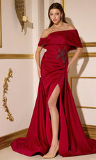 Terani Couture 252M5312 - Ruched Detail Off Shoulder Gown with Slit