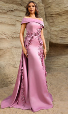 Terani Couture 252M5317 - Floral Accent Straight Neckline Gown