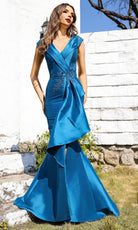 Terani Couture 252M5359 - Deep V-Neck Mermaid Peplum Gown
