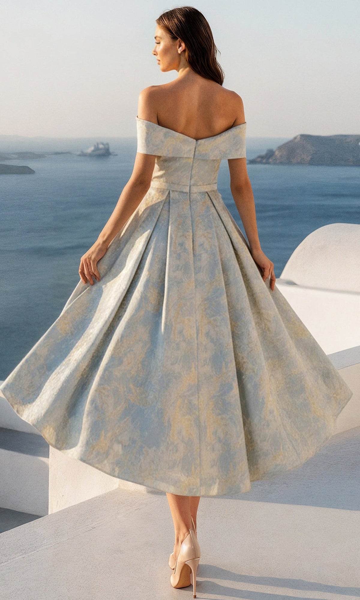 Terani Couture 261C6515 - Off Shoulder Jacquard A-Line Dress