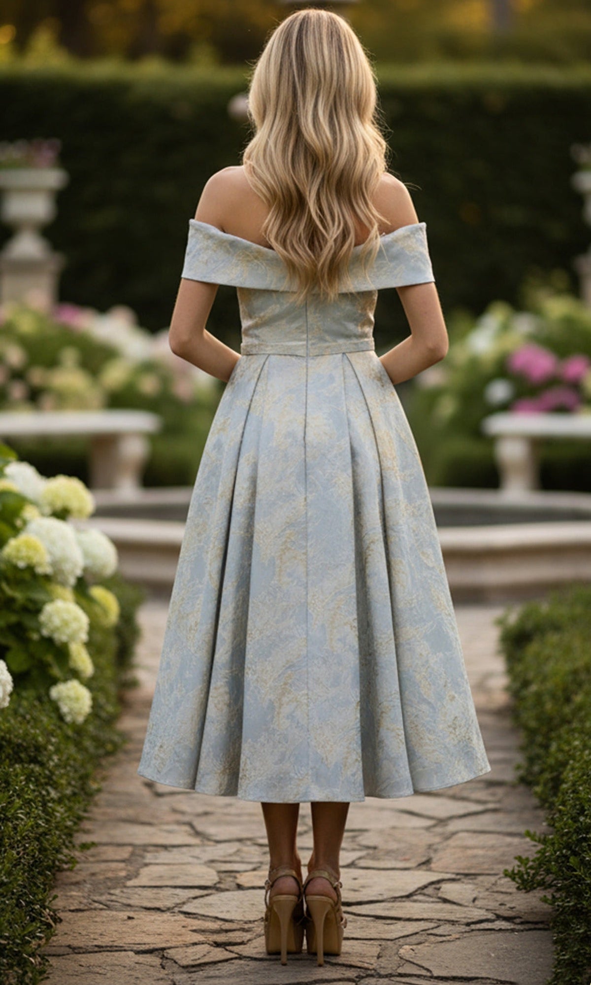 Terani Couture 261C6515 - Off Shoulder Jacquard A-Line Dress