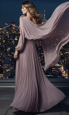 Terani Couture 261E6206 - One Shoulder Pleated Chiffon Cape Dress