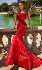 Terani Couture 261E6259 - Straight Neckline Shimmer Jacquard Gown