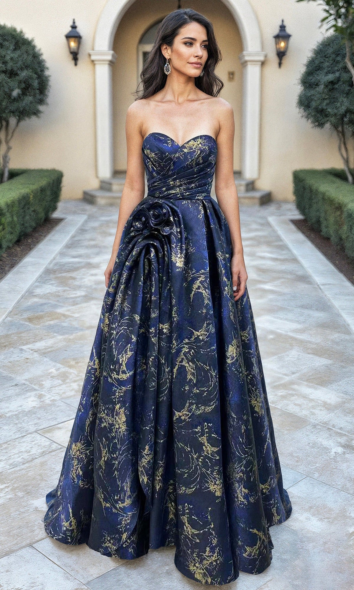 Terani Couture 261E6266 - Strapless Jacquard Pleated Ballgown