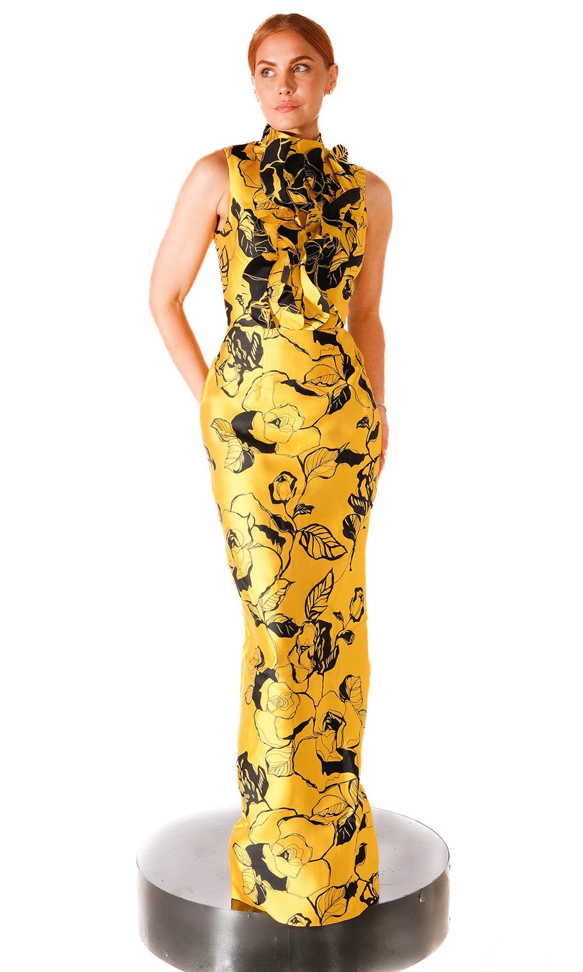 Terani Couture 261E6277 - High Neck Print Mikado Column Gown