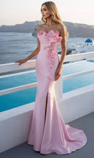 Terani Couture 261E6670 - Mikado 3D Floral Straight Neckline Gown
