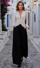 Terani Couture 261E6718 - Two Tone Long Sleeve Taffeta Pantsuit