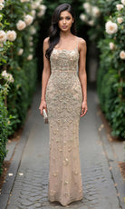Terani Couture 261GL6366 - Beaded Scoop Neck Sheath Gown