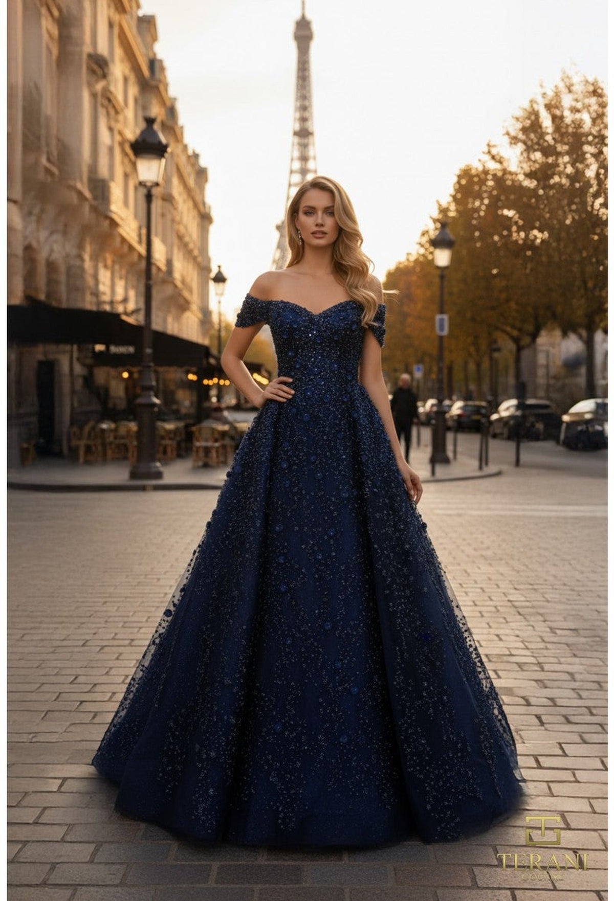 Terani Couture 261GL6659 - Off Shoulder Beaded Tulle Ballgown