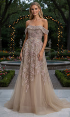 Terani Couture 261M6435 - Beaded Floral Off Shoulder Tulle Gown