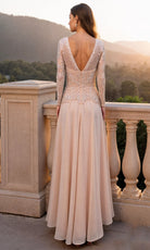 Terani Couture 261M6439 - Embroidered Top Long Sleeve Chiffon Gown