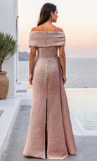 Terani Couture 261M6679 - Cape Sleeve Jacquard Evening Gown with Slit