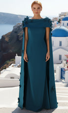Terani Couture 261M6687 - Bateau Neck Crepe Gown with Cape